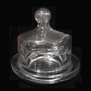 Princess House Heritage Etched Crystal Mini Covered Butter Dish - Set of 2